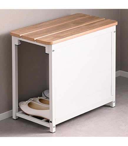 Amazon.co.jp: ZEOPLE 玄関ベンチ 玄関椅子 木製 玄関スツール 棚付き